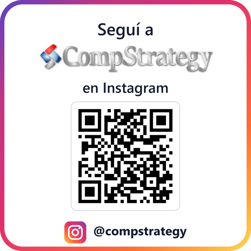 Seguí a CompStrategy en Instagram: código QR y enlace a @compstrategy